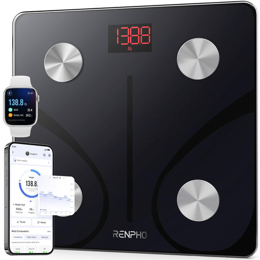 RENPHO Body Fat Scale, Smart Scale for Body Weight, BMI Digital Bathroom Weight Scale, Body Measurements with Smartphone App sync with Bluetooth, 400 lbs - Black, Elis 1 | BMI Digital Bathroom Weight Scale, Body Measurements with Smartphone App sync with