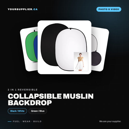 5*6.5 ft(2mX1.5m) 2 in 1 Polyester Muslin Black White Backdrop | Collapsible Reflector Backgrounds Portable Collapsible 
