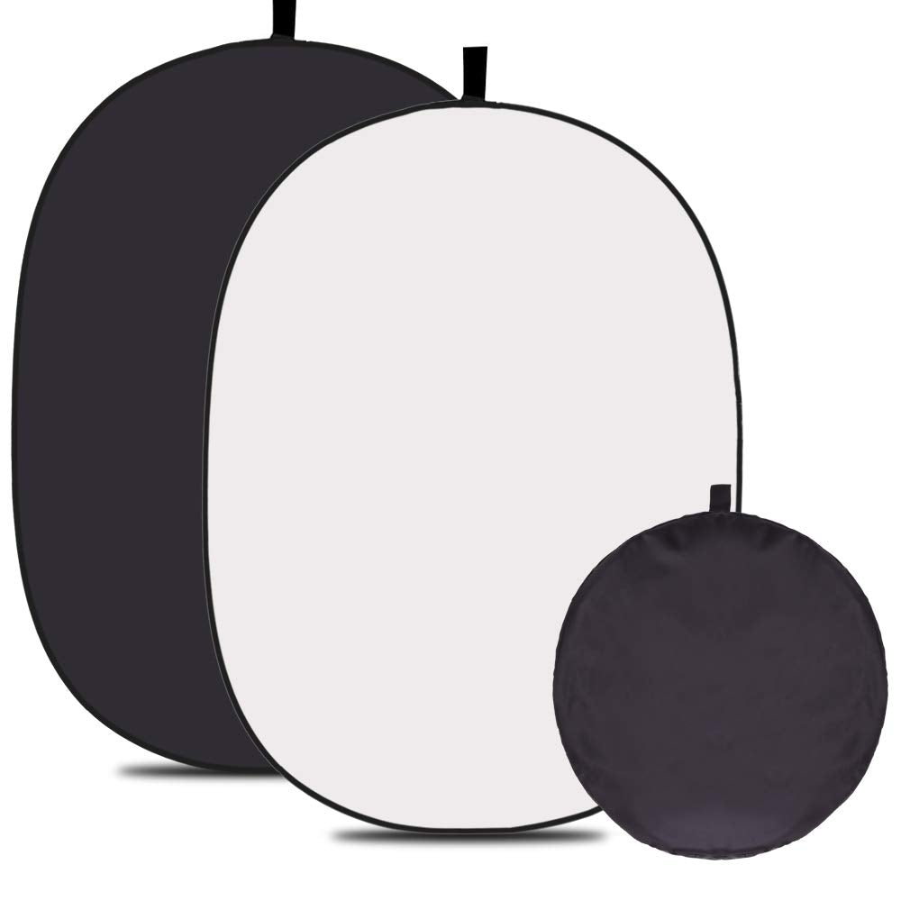 5*6.5 ft(2mX1.5m) 2 in 1 Polyester Muslin Black White Backdrop | Collapsible Reflector Backgrounds Portable Collapsible Reversible Photography Backdrop with Carrying Bag – view 4