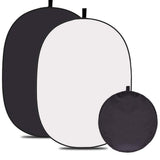 5*6.5 ft(2mX1.5m) 2 in 1 Polyester Muslin Black White Backdrop | Collapsible Reflector Backgrounds Portable Collapsible Reversible Photography Backdrop with Carrying Bag