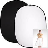 5*6.5 ft(2mX1.5m) 2 in 1 Polyester Muslin Black White Backdrop | Collapsible Reflector Backgrounds Portable Collapsible Reversible Photography Backdrop with Carrying Bag