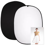5*6.5 ft(2mX1.5m) 2 in 1 Polyester Muslin Black White Backdrop | Collapsible Reflector Backgrounds Portable Collapsible Reversible Photography Backdrop with Carrying Bag