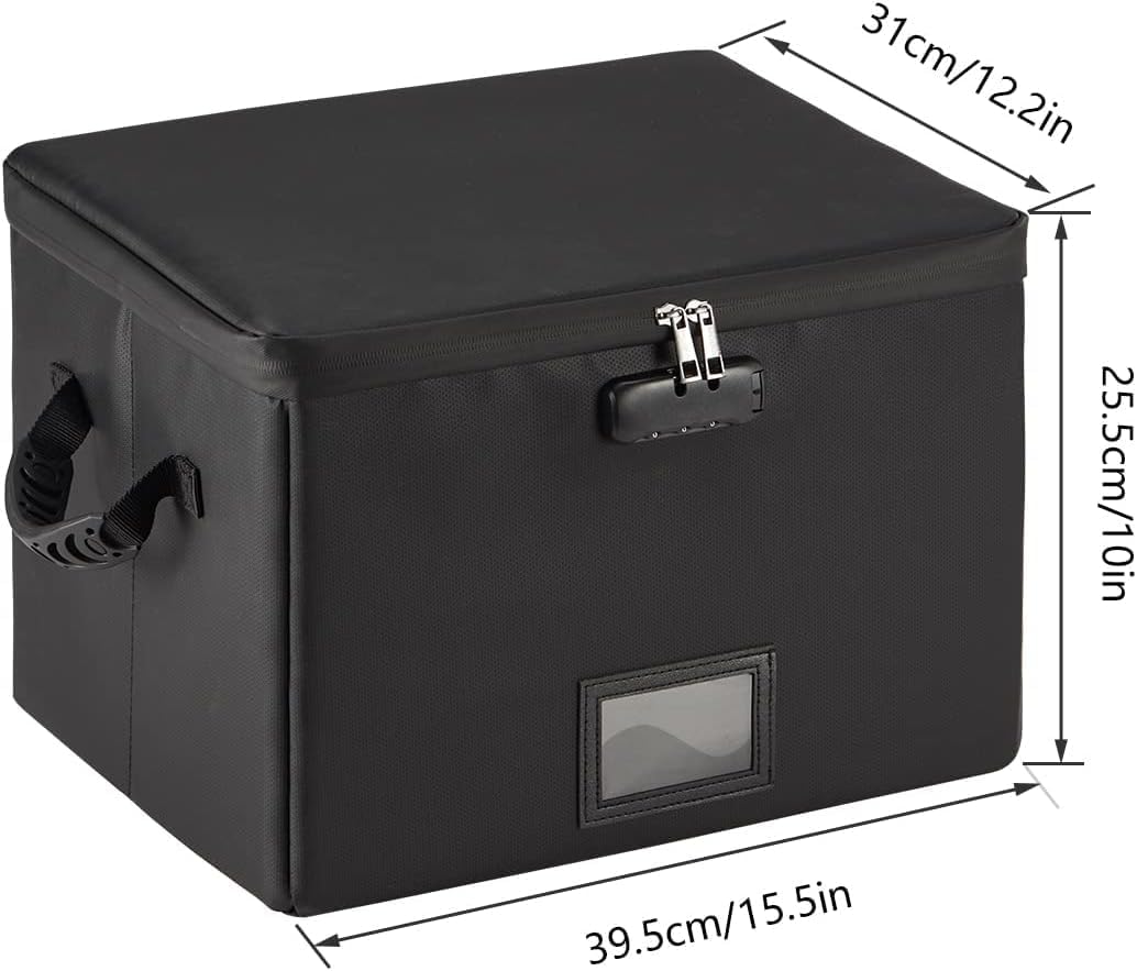 5200°F Fireproof Document Box with Lock, included Dividers (Black) | Fire Proof File Box，Collapsible Storage Box with Zippers and Inserts Pockets, Portable Bag Home Office Letter/Legal Folder – view 10