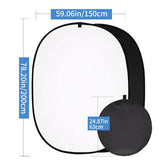 5*6.5 ft(2mX1.5m) 2 in 1 Polyester Muslin Black White Backdrop | Collapsible Reflector Backgrounds Portable Collapsible Reversible Photography Backdrop with Carrying Bag
