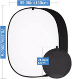 5*6.5 ft(2mX1.5m) 2 in 1 Polyester Muslin Black White Backdrop | Collapsible Reflector Backgrounds Portable Collapsible Reversible Photography Backdrop with Carrying Bag