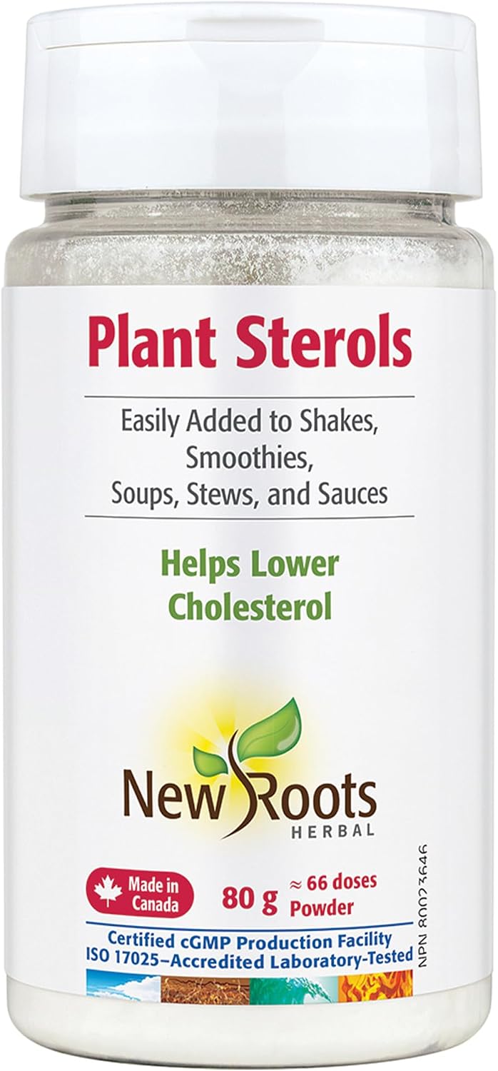 New Roots Herbal Plant Sterols Supplement Powder, 80 g, 66 Servings | Plant Sterol Powder, Cholesterol Support, Blends Into Meals, No Non-Medicinal Ingredients, 1.2g per 1/2 tsp, Canada-Made