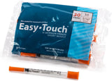 Easy Touch 30 Gauge U-100 Insulin Syringes (30G 1cc 1/2”) with 1/2” Long Needle, 1cc (100 Unit Capacity), Bold Markings for Accurate Dosing, Disposable, Box of 100