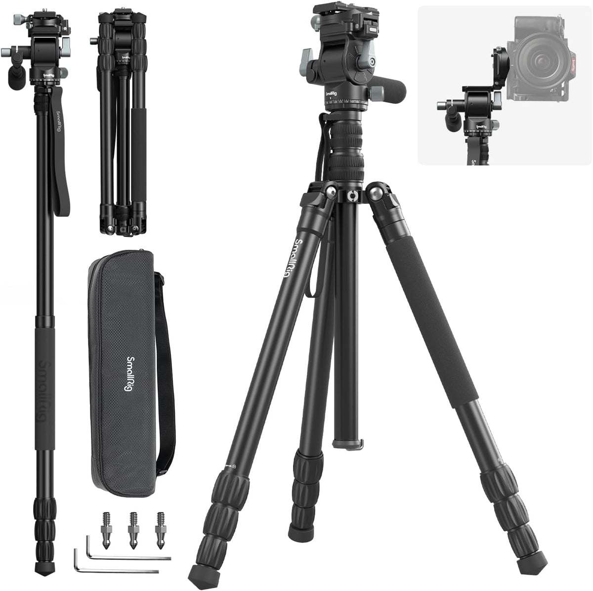 SmallRig FreeBlazer 73" Video Tripod for Vertical/Horizontal Shooting, Monopod Conversion, Rotatable QR Plate, for Camcorder, Mirrorless, DSLR, with Carry Bag, Load up to 11 lbs/5 kg - 4307