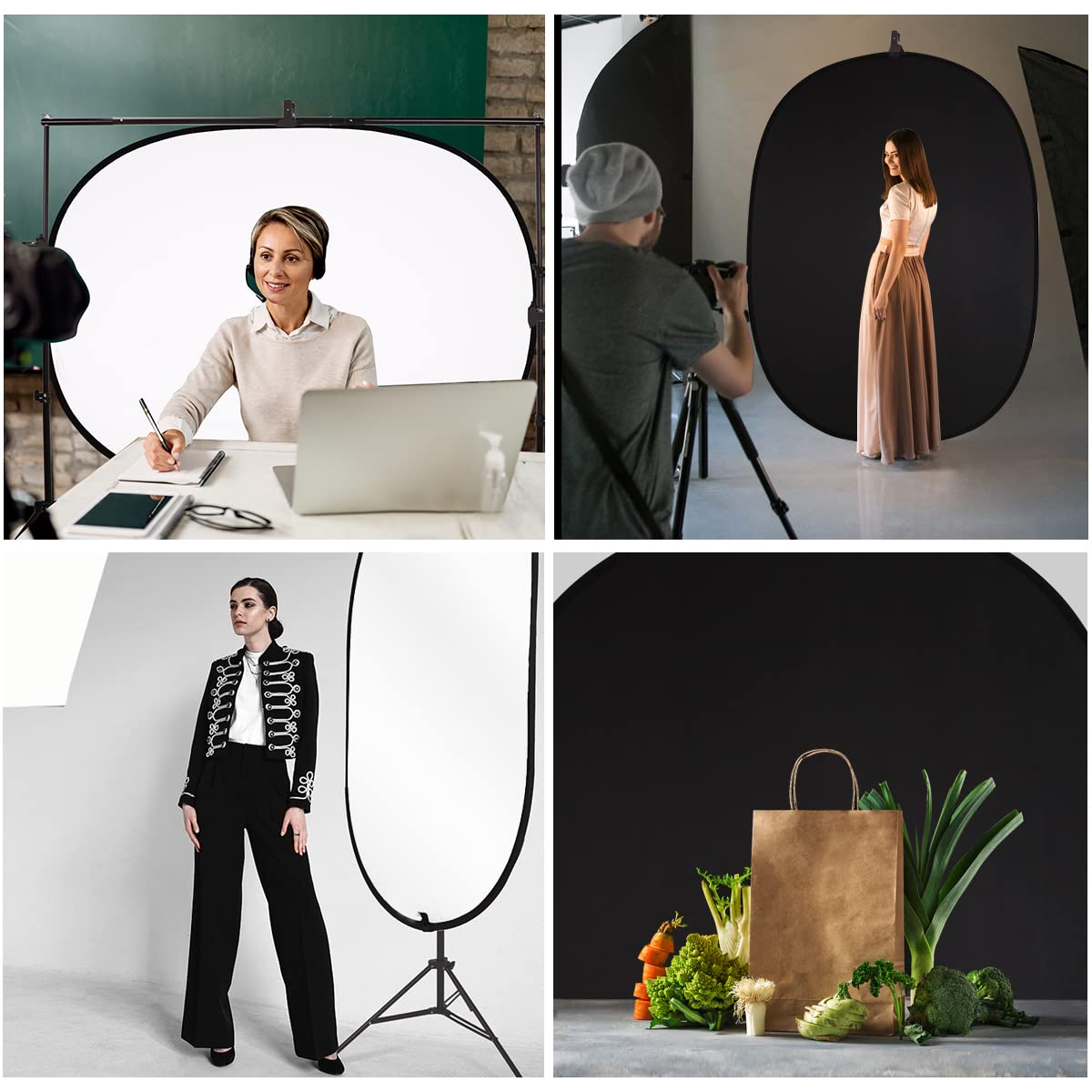 5*6.5 ft(2mX1.5m) 2 in 1 Polyester Muslin Black White Backdrop | Collapsible Reflector Backgrounds Portable Collapsible Reversible Photography Backdrop with Carrying Bag – view 22