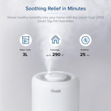 Levoit Humidifiers for Bedroom, Top Fill, Quiet, Knob Control, 360° Nozzle | Cool Mist Air Humidifier for Home, Baby Nursery & Plants, Auto Shut-off for Safety, 25H Lasting, BPA Free