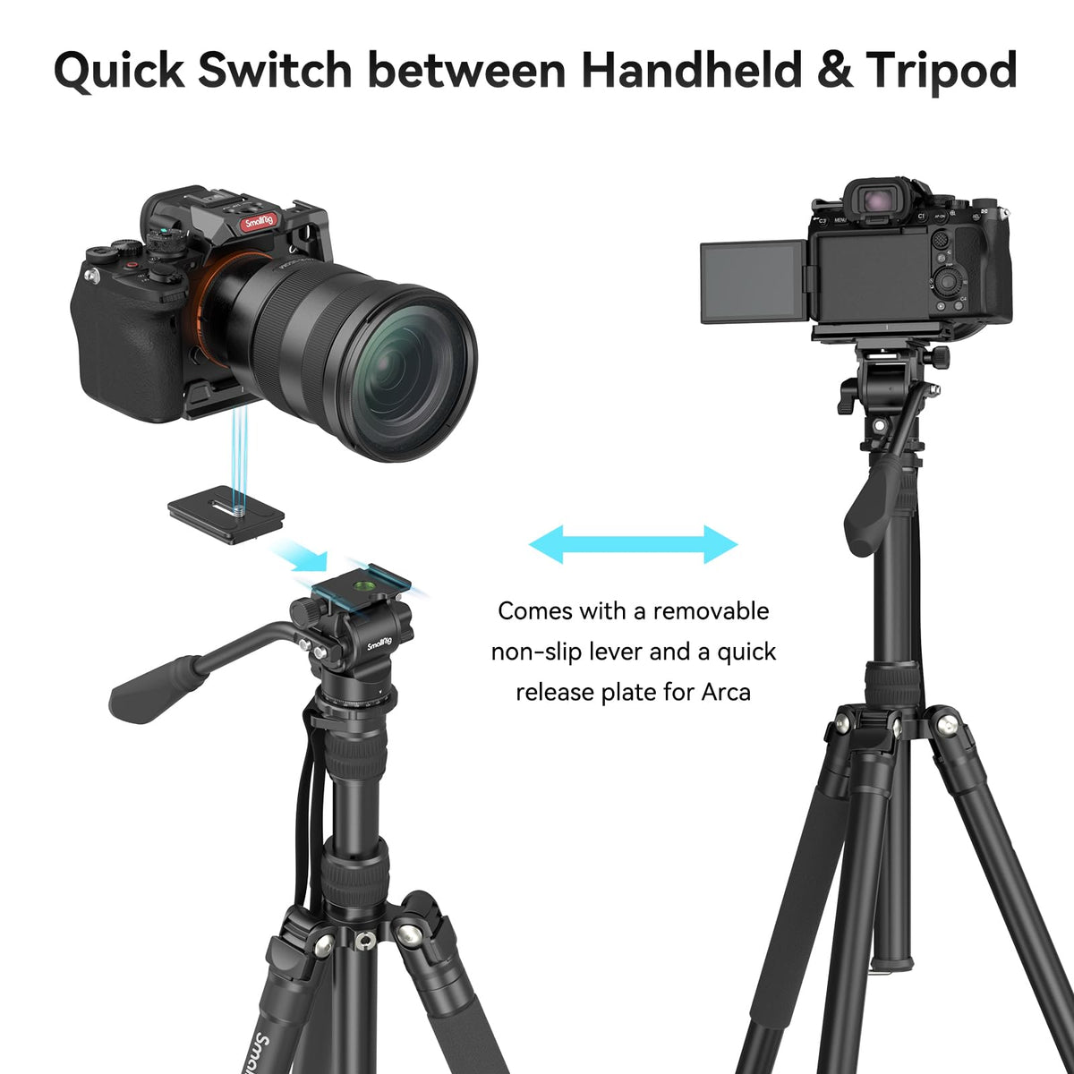 SmallRig FreeBlazer 73" Video Tripod for Vertical/Horizontal Shooting, Monopod Conversion, Rotatable QR Plate, for Camcorder, Mirrorless, DSLR, with Carry Bag, Load up to 11 lbs/5 kg - 4307 – view 24