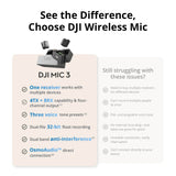 DJI Mic 3 (2 TX + 1 RX + Charging Case), Wireless Microphone | Mini Mic for iPhone/Camera/Android, Ultralight, Adaptive Gain Control, Dual Band Anti-Interference, 28h Use, Vlog