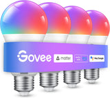 Govee Smart Bulbs, A19 LED Light Bulb, 800 Lumen, E26 Base, 4 Packs | Works with Matter Alexa & Google Assistant, RGBWW Color Changing Light Bulb, Music Sync, WiFi & Bluetooth Connection