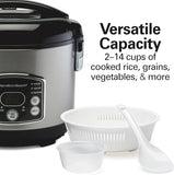 Hamilton Beach Digital Programmable Rice Cooker & Food Steamer, 14 Cups Cooked (7 Cups Uncooked), Stainless Steel, Steam & Rinse Basket, Delay Start, Model 37548MN