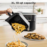Ninja DualZone Air Fryer, 8 Qt/7.6L, 6-in-1, Grey, DZ801C | Air fry, broil, roast, bake, reheat, dehydrate, 2x4 Qt/3.8L zones, Smart Finish, Match Cook