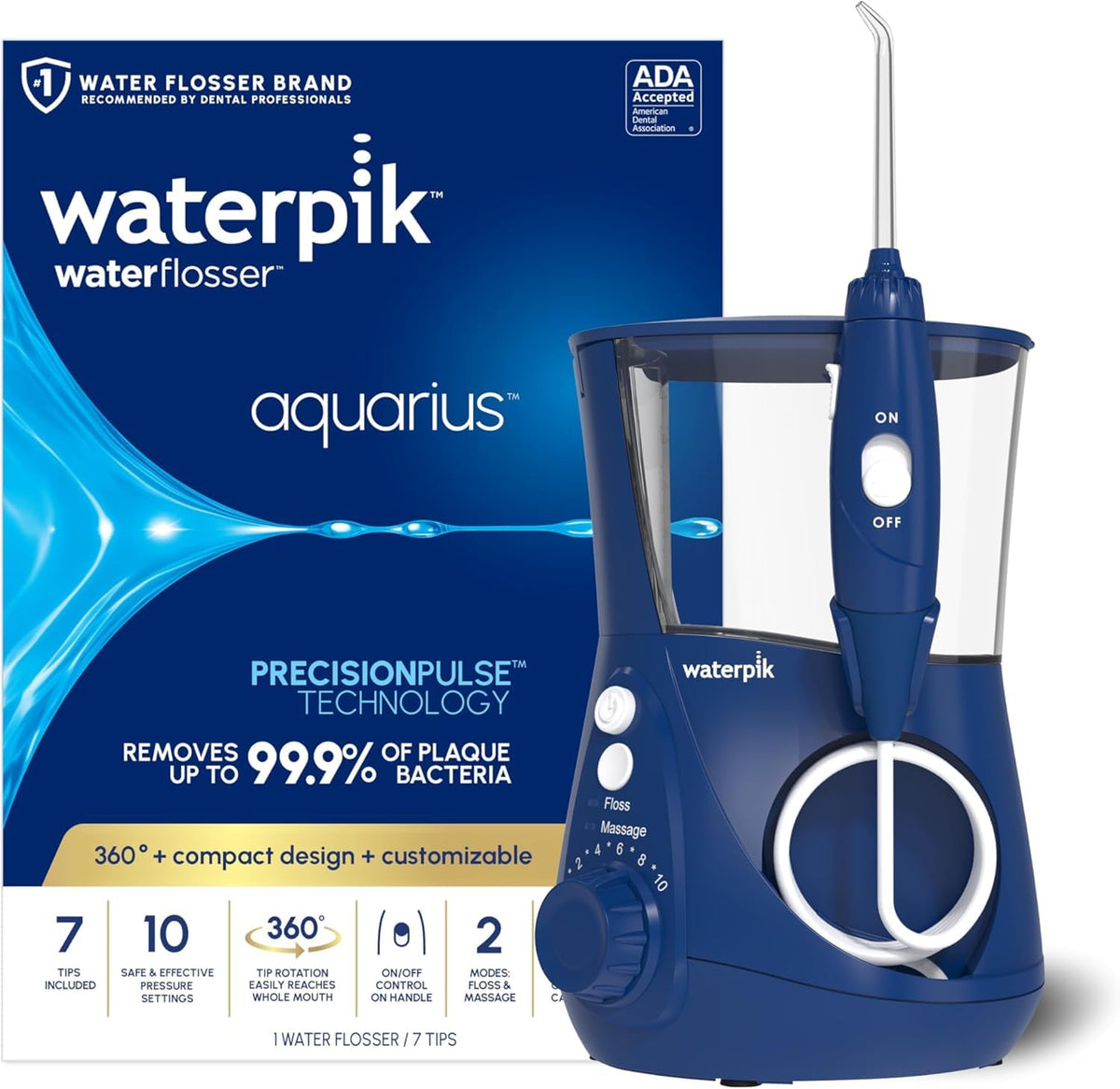 Waterpik Aquarius Water Flosser For Teeth Cleaning, Gums, Braces, Dental Care, Electric Power With 10 Settings, 7 Tips For Multiple Users & Needs, CDA Validated, Black WP-662, Packaging May Vary | 10 pressure settings, For gums, braces, implants and teeth – view 4
