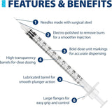 Easy Touch 30 Gauge U-100 Insulin Syringes (30G 1cc 1/2”) with 1/2” Long Needle, 1cc (100 Unit Capacity), Bold Markings for Accurate Dosing, Disposable, Box of 100