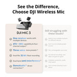 DJI Mic 3 (2 TX + 1 RX + Charging Case), Wireless Microphone | Mini Mic for iPhone/Camera/Android, Ultralight, Adaptive Gain Control, Dual Band Anti-Interference, 28h Use, Vlog