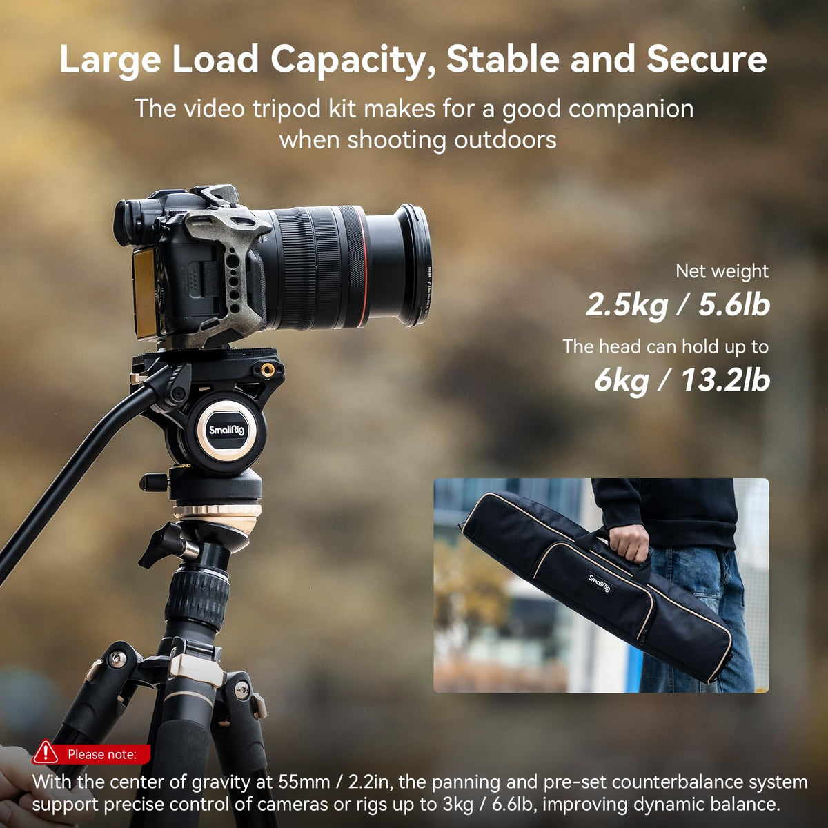 SmallRig FreeBlazer 73" Video Tripod for Vertical/Horizontal Shooting, Monopod Conversion, Rotatable QR Plate, for Camcorder, Mirrorless, DSLR, with Carry Bag, Load up to 11 lbs/5 kg - 4307