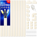 Delamu Cord Hider, Cord Cover Wall, Premium Cord Covers for Wires on Wall, Cable Concealer Hider Kit for Hiding Wires in Home and Office Cable Managemen, (White, 236in L x 0.95in W x 0.55in H)