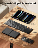 ProtoArc XK01 TP Foldable Keyboard with Touchpad, 0.65 in Keycaps, Black | Multi-touch Trackpad, 88-key, Full Shortcut Row, 3-device Bluetooth 5.1 Switching, USB-C Charging for Mobile Productivity