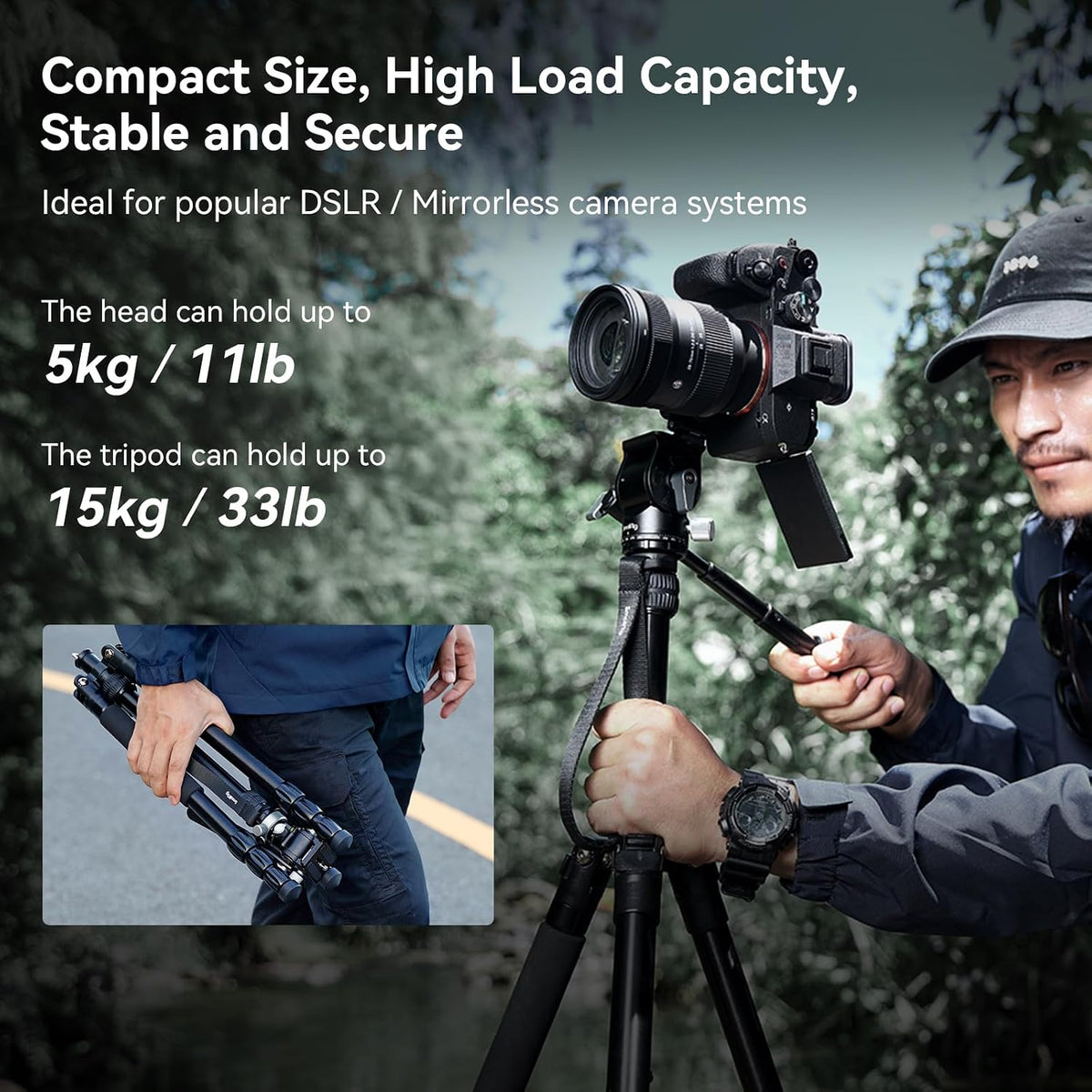 SmallRig FreeBlazer 73" Video Tripod for Vertical/Horizontal Shooting, Monopod Conversion, Rotatable QR Plate, for Camcorder, Mirrorless, DSLR, with Carry Bag, Load up to 11 lbs/5 kg - 4307 – view 9