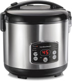 Hamilton Beach Digital Programmable Rice Cooker & Food Steamer, 14 Cups Cooked (7 Cups Uncooked), Stainless Steel, Steam & Rinse Basket, Delay Start, Model 37548MN