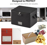 5200°F Fireproof Document Box with Lock, included Dividers (Black) | Fire Proof File Box，Collapsible Storage Box with Zippers and Inserts Pockets, Portable Bag Home Office Letter/Legal Folder