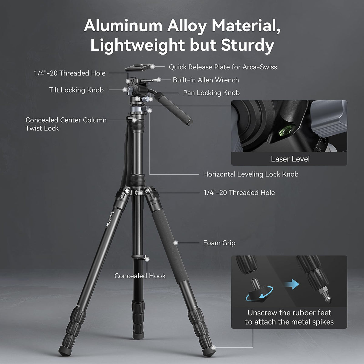 SmallRig FreeBlazer 73" Video Tripod for Vertical/Horizontal Shooting, Monopod Conversion, Rotatable QR Plate, for Camcorder, Mirrorless, DSLR, with Carry Bag, Load up to 11 lbs/5 kg - 4307 – view 13