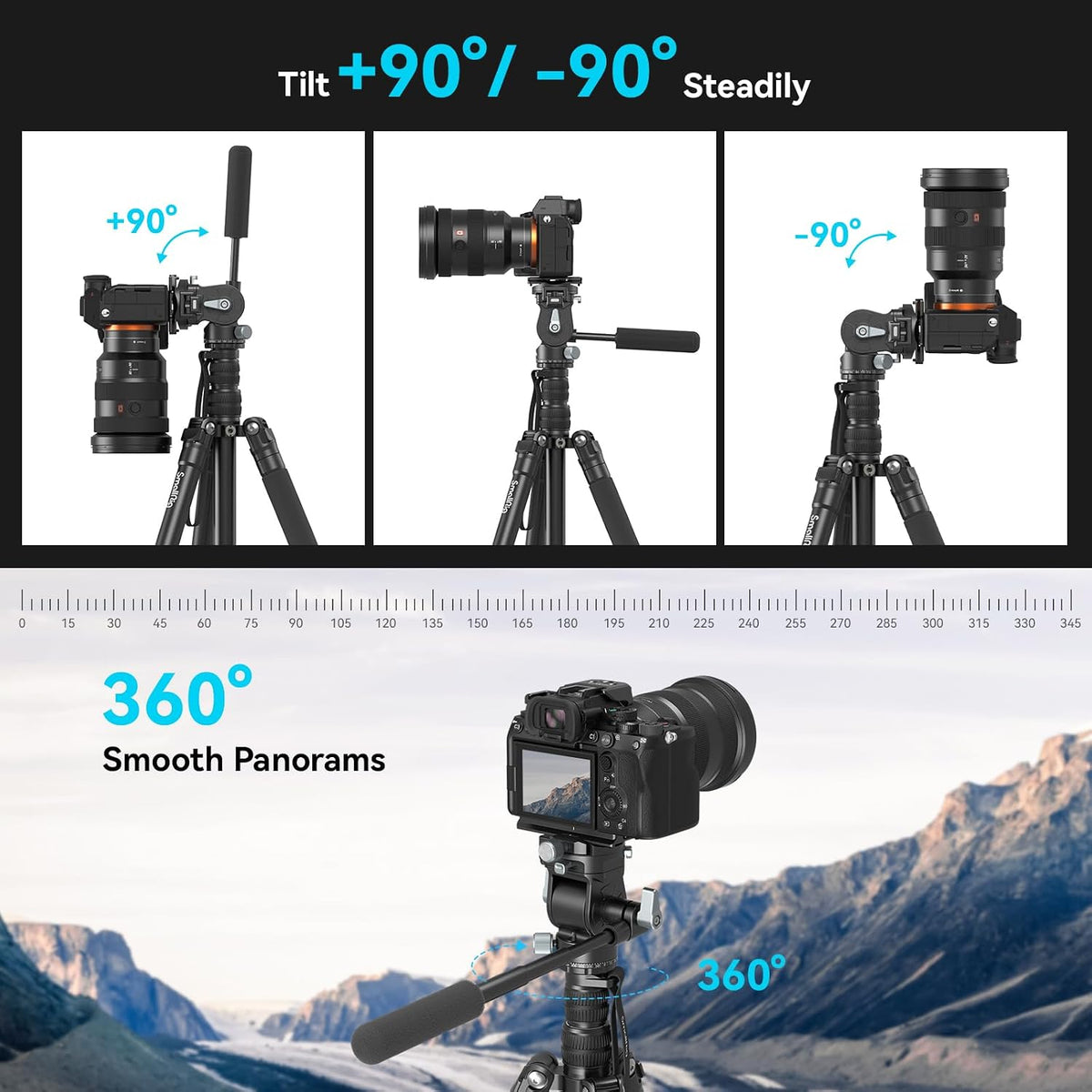 SmallRig FreeBlazer 73" Video Tripod for Vertical/Horizontal Shooting, Monopod Conversion, Rotatable QR Plate, for Camcorder, Mirrorless, DSLR, with Carry Bag, Load up to 11 lbs/5 kg - 4307 – view 10