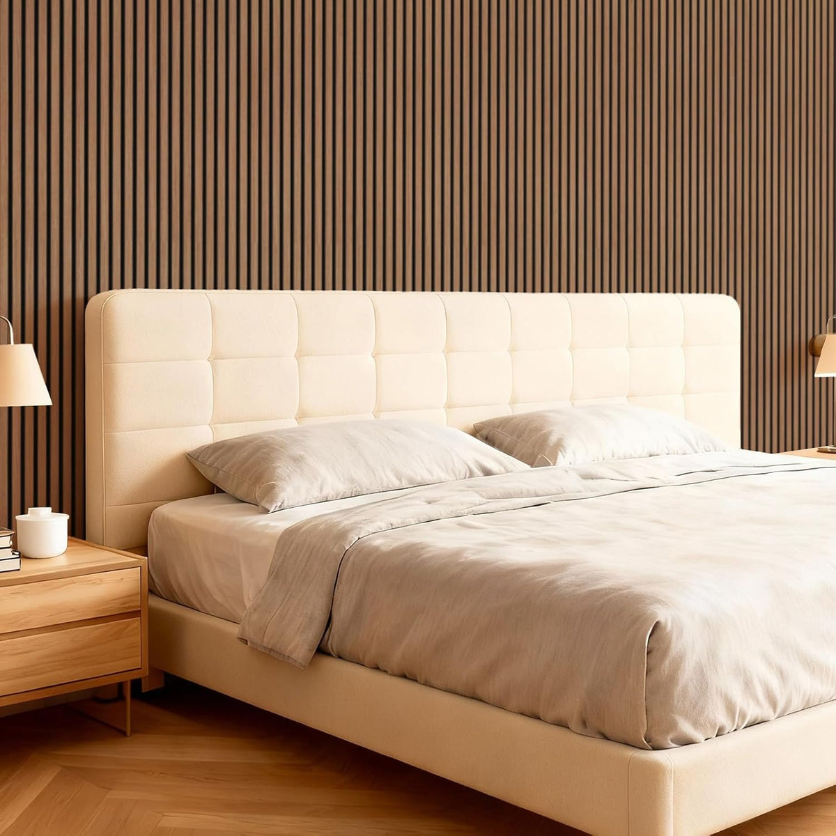 TONOR 4 Pack Acoustic Panels, Wood Panels for Walls, 47.2" x 23.6" Panneau Acoustique Mural, Flexible Slat Wall Panel for Home, Studio, Office, Brown