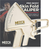 Pro Body Skin Caliper - Handheld BMI Measuring Tool - Accurate Skinfold Caliper Measures Fat for Men and Women, for Monitoring Fitness and Weight Loss Goals, Instructions and Body Fat Chart, White