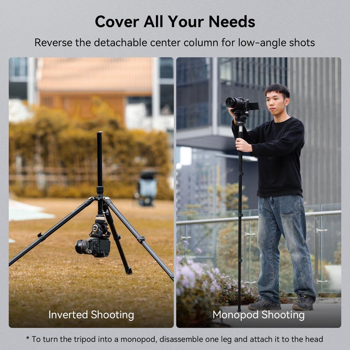 SmallRig FreeBlazer 73" Video Tripod for Vertical/Horizontal Shooting, Monopod Conversion, Rotatable QR Plate, for Camcorder, Mirrorless, DSLR, with Carry Bag, Load up to 11 lbs/5 kg - 4307 – view 30