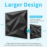 Art3dwallpanels PVC 3D Wall Panel Diamond for Interior Wall Décor in Black, 19.7" x 19.7" Wall Decor PVC Panel, 3D Textured Wall Panels, Pack of 12 Tiles