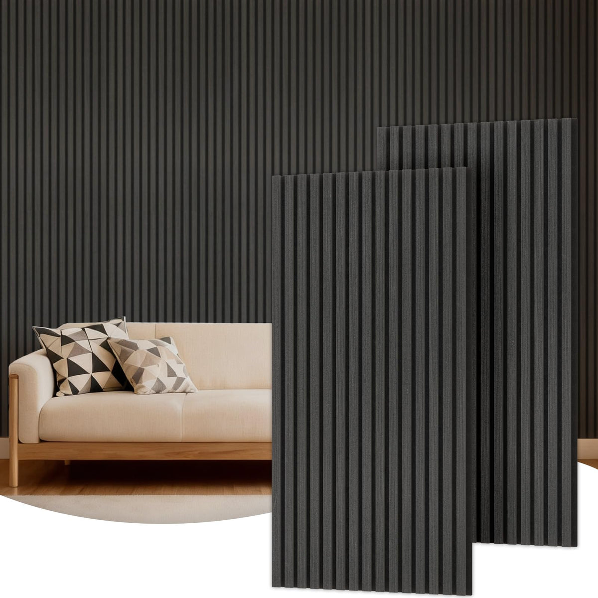 TONOR 4 Pack Acoustic Panels, Wood Panels for Walls, 47.2" x 23.6" Panneau Acoustique Mural, Flexible Slat Wall Panel for Home, Studio, Office, Brown – view 3