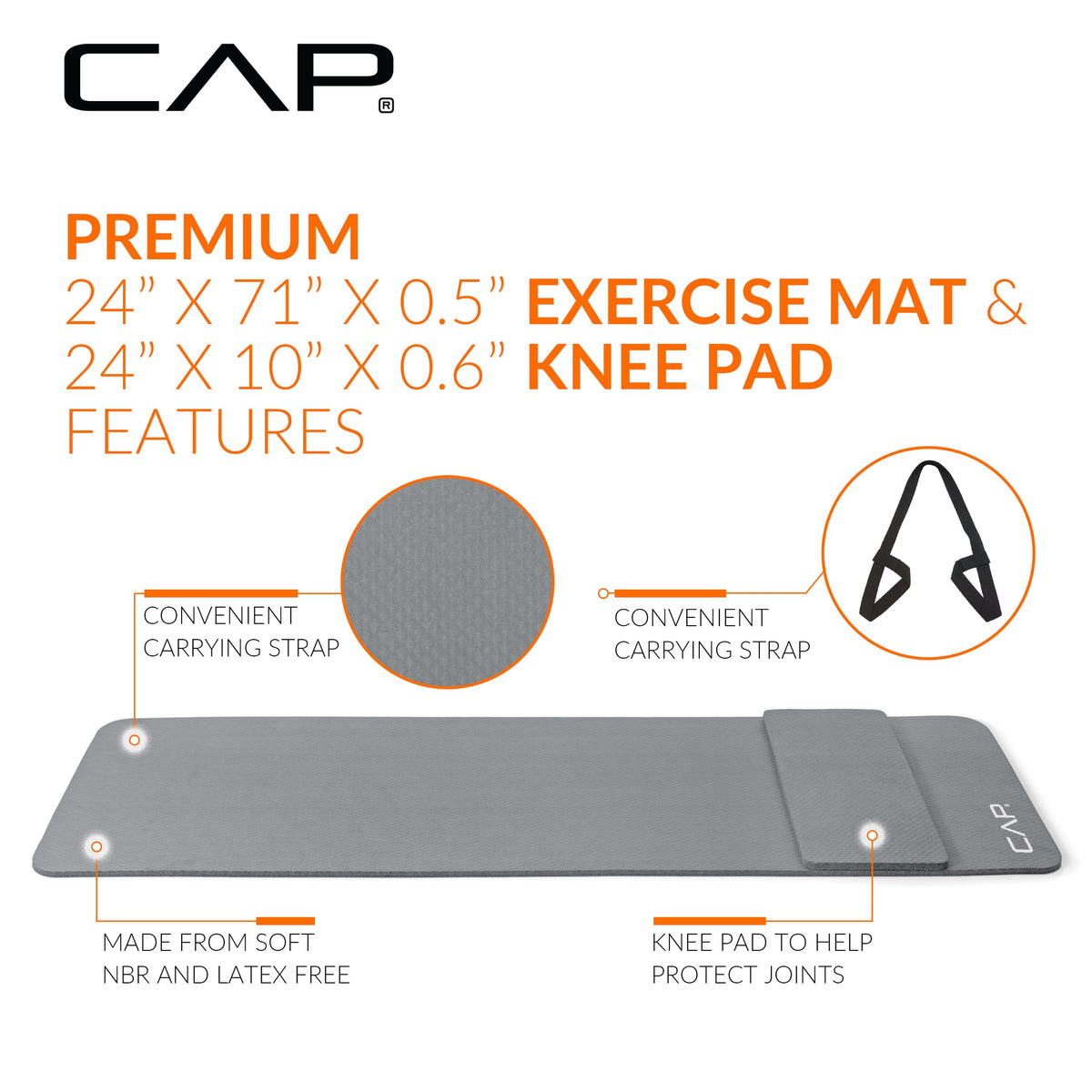 CAP Barbell 1/2-Inch High Density Exercise Yoga Mat with Strap | Multiple Options – view 22