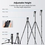 SmallRig FreeBlazer 73" Video Tripod for Vertical/Horizontal Shooting, Monopod Conversion, Rotatable QR Plate, for Camcorder, Mirrorless, DSLR, with Carry Bag, Load up to 11 lbs/5 kg - 4307