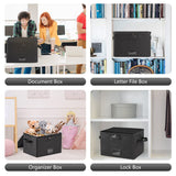 5200°F Fireproof Document Box with Lock, included Dividers (Black) | Fire Proof File Box，Collapsible Storage Box with Zippers and Inserts Pockets, Portable Bag Home Office Letter/Legal Folder