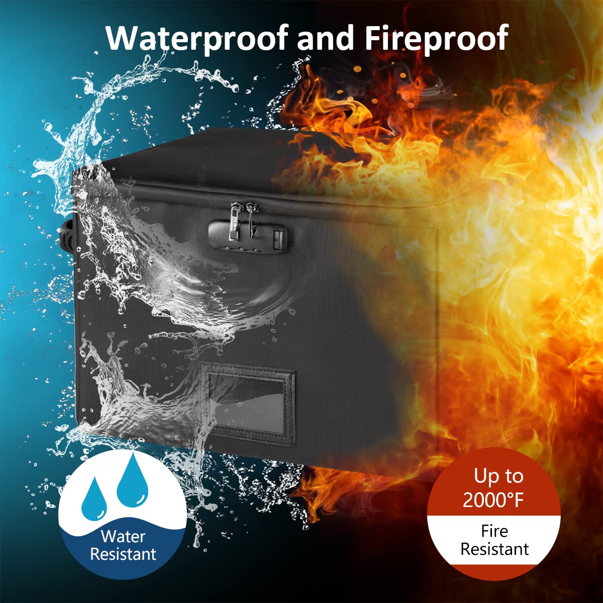 5200°F Fireproof Document Box with Lock, included Dividers (Black) | Fire Proof File Box，Collapsible Storage Box with Zippers and Inserts Pockets, Portable Bag Home Office Letter/Legal Folder – view 11