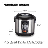 Hamilton Beach Digital Programmable Rice Cooker & Food Steamer, 14 Cups Cooked (7 Cups Uncooked), Stainless Steel, Steam & Rinse Basket, Delay Start, Model 37548MN