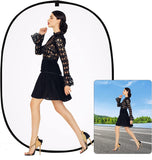 5*6.5 ft(2mX1.5m) 2 in 1 Polyester Muslin Black White Backdrop | Collapsible Reflector Backgrounds Portable Collapsible Reversible Photography Backdrop with Carrying Bag