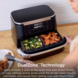 Ninja DualZone Air Fryer, 8 Qt/7.6L, 6-in-1, Grey, DZ801C | Air fry, broil, roast, bake, reheat, dehydrate, 2x4 Qt/3.8L zones, Smart Finish, Match Cook