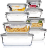 Vtopmart 8 Pack Glass Food Storage Containers with Lids, Grey | Meal Prep Containers, Airtight Lids for Leftover, On-the-go, Safe for Microwave, Oven, Freezer and Dishwasher