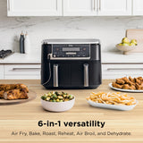 Ninja DualZone Air Fryer, 8 Qt/7.6L, 6-in-1, Grey, DZ801C | Air fry, broil, roast, bake, reheat, dehydrate, 2x4 Qt/3.8L zones, Smart Finish, Match Cook