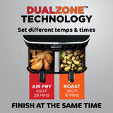 Ninja DualZone Air Fryer, 8 Qt/7.6L, 6-in-1, Grey, DZ801C | Air fry, broil, roast, bake, reheat, dehydrate, 2x4 Qt/3.8L zones, Smart Finish, Match Cook