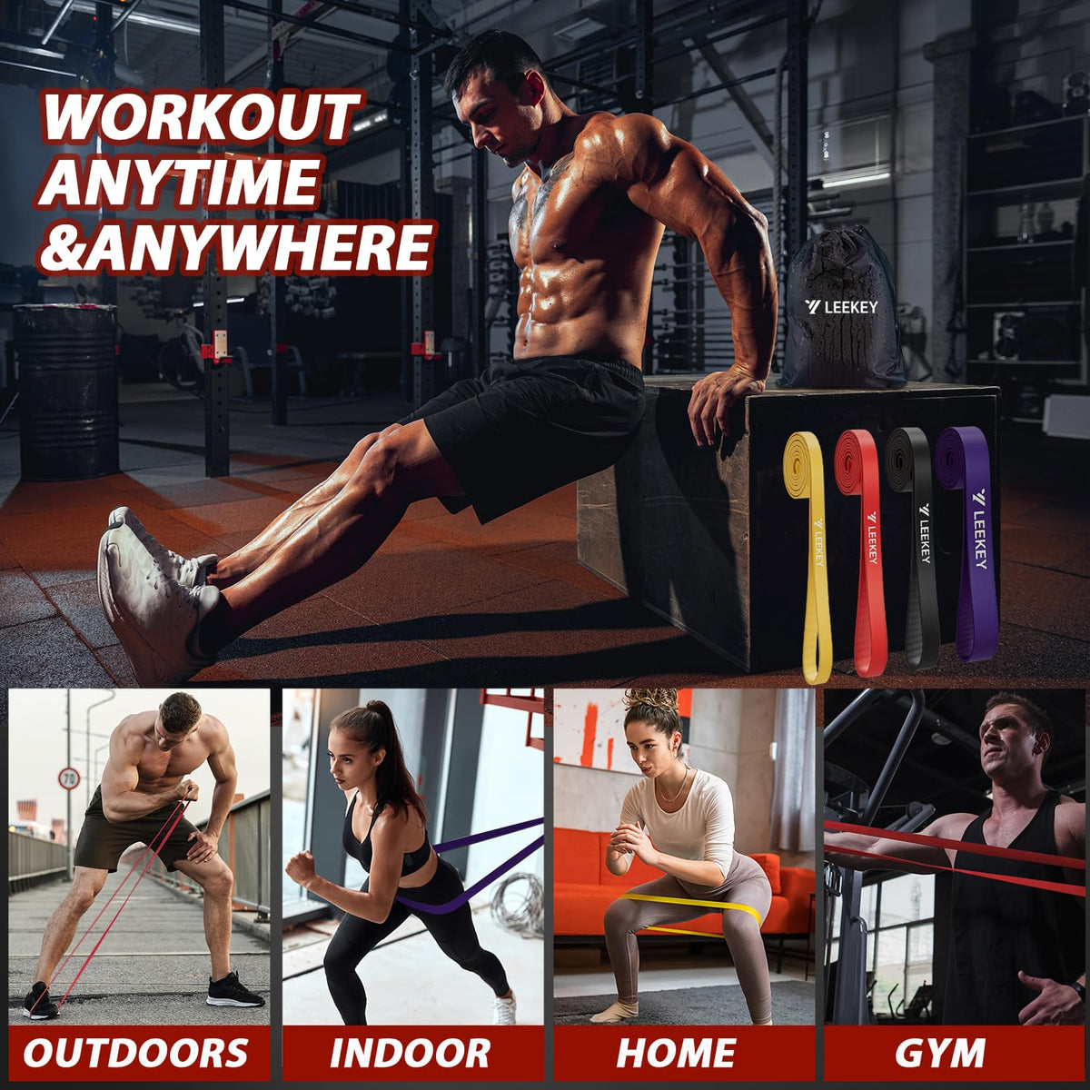 LEEKEY Resistance Bands, Exercise Bands Pull Up Assist Bands - Workout Bands Set - Mobility Band Powerlifting Bands for Men and Women Fitness Training, Physical Therapy,Home Workouts