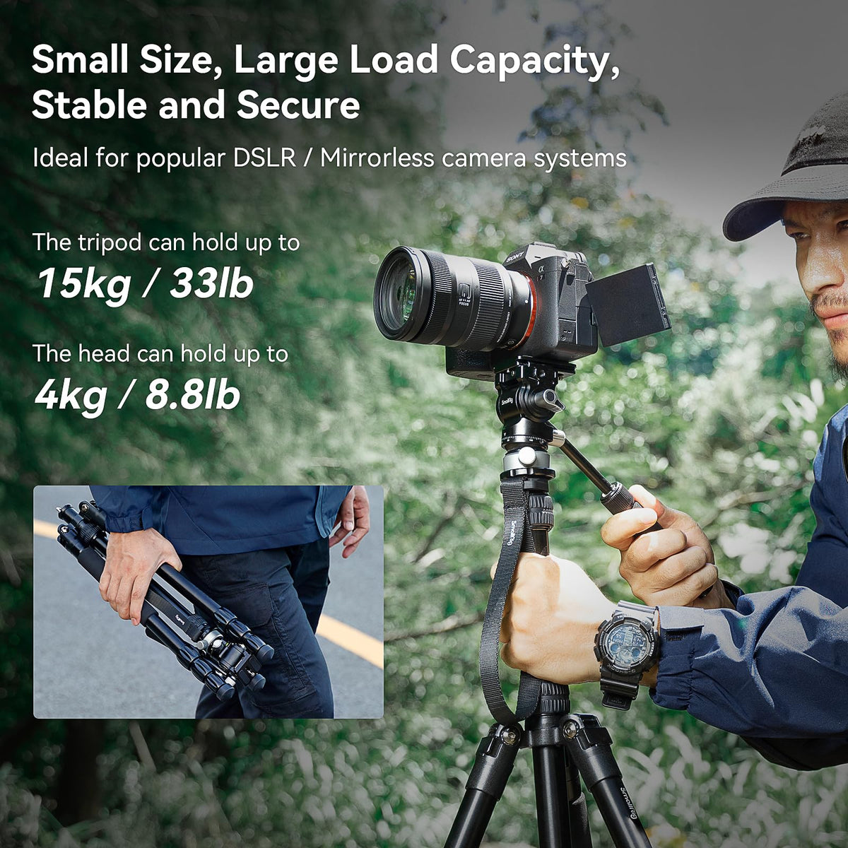 SmallRig FreeBlazer 73" Video Tripod for Vertical/Horizontal Shooting, Monopod Conversion, Rotatable QR Plate, for Camcorder, Mirrorless, DSLR, with Carry Bag, Load up to 11 lbs/5 kg - 4307 – view 19