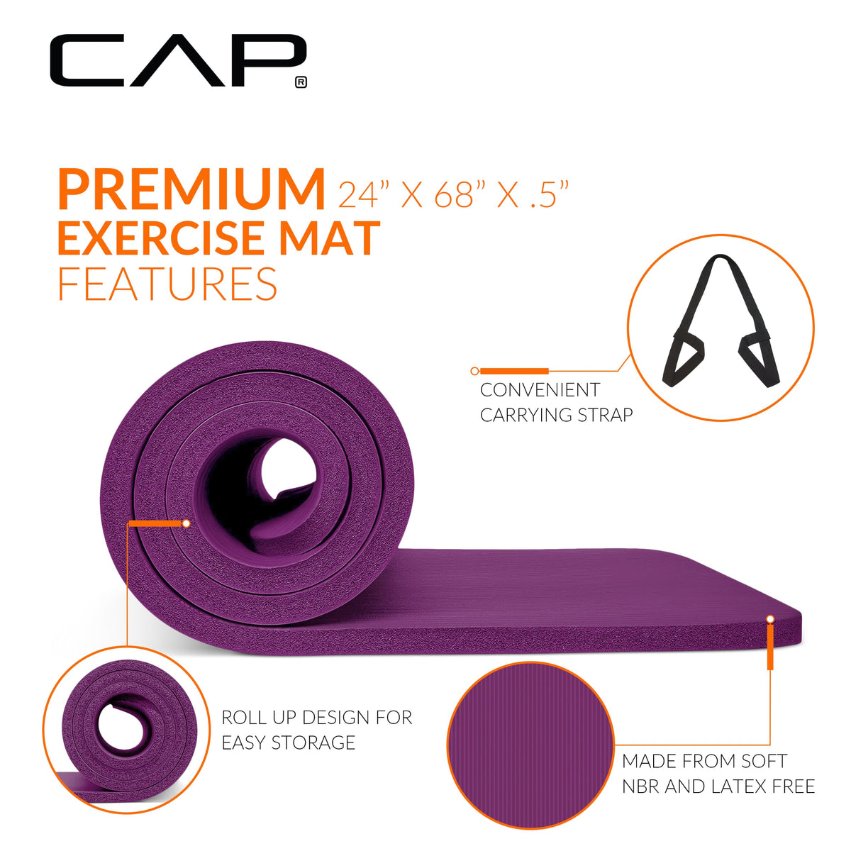 CAP Barbell 1/2-Inch High Density Exercise Yoga Mat with Strap | Multiple Options – view 10