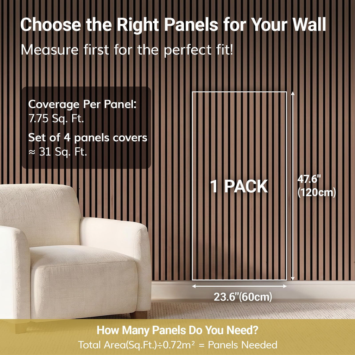 TONOR 4 Pack Acoustic Panels, Wood Panels for Walls, 47.2" x 23.6" Panneau Acoustique Mural, Flexible Slat Wall Panel for Home, Studio, Office, Brown – view 28