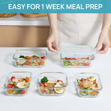 Vtopmart 8 Pack Glass Food Storage Containers with Lids, Grey | Meal Prep Containers, Airtight Lids for Leftover, On-the-go, Safe for Microwave, Oven, Freezer and Dishwasher